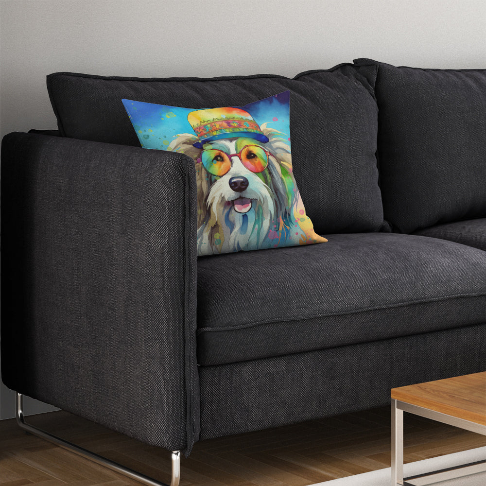 Bearded Collie Hippie Dawg Throw Pillow