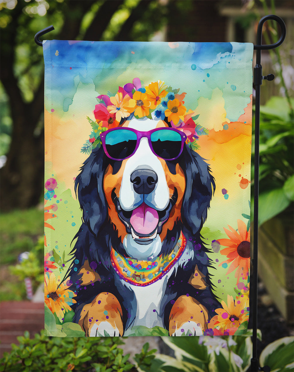 Bernese Mountain Dog Hippie Dawg Garden Flag