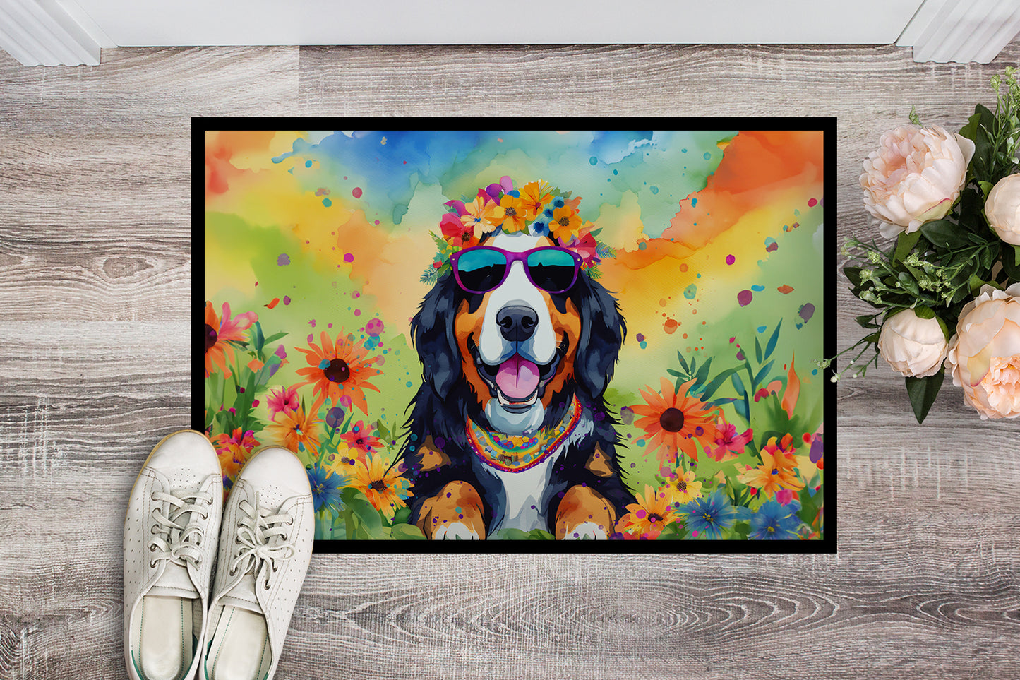 Bernese Mountain Dog Hippie Dawg Doormat