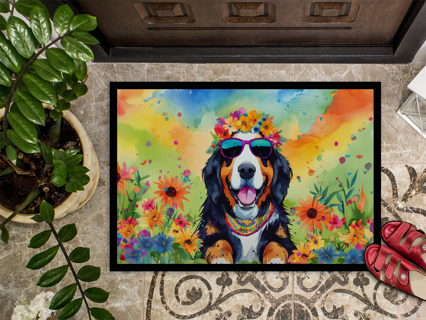 Bernese Mountain Dog Hippie Dawg Doormat