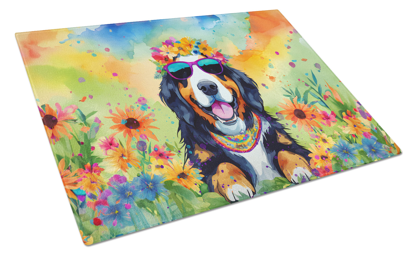 Buy this Bernese Mountain Dog Hippie Dawg Glass Cutting Board