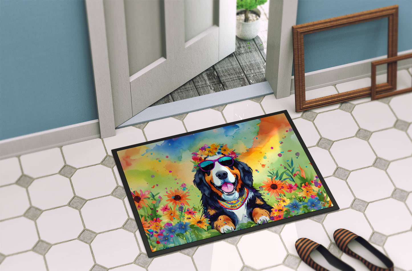 Bernese Mountain Dog Hippie Dawg Doormat