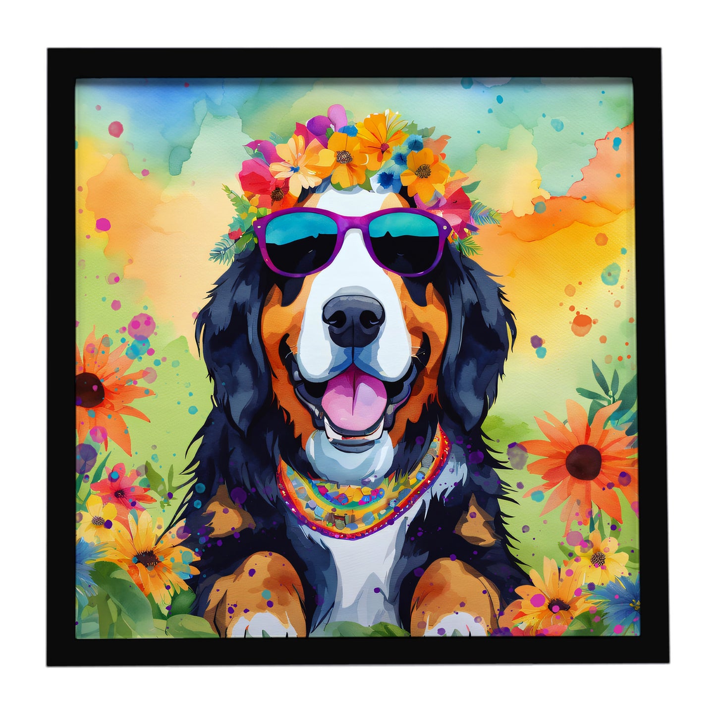 Buy this Bernese Mountain Dog Hippie Dawg Framed Metal Print