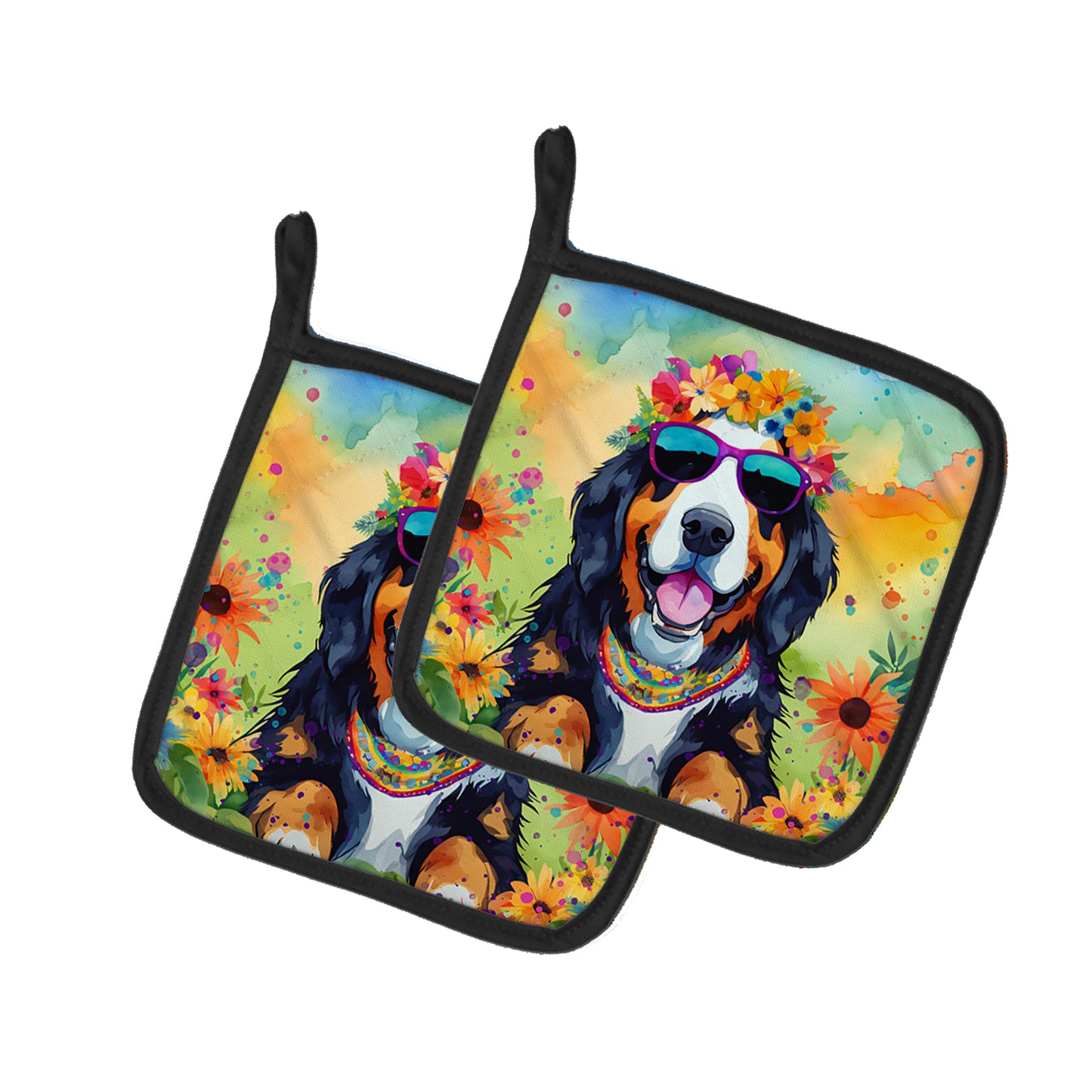 Buy this Bernese Mountain Dog Hippie Dawg Pair of Pot Holders