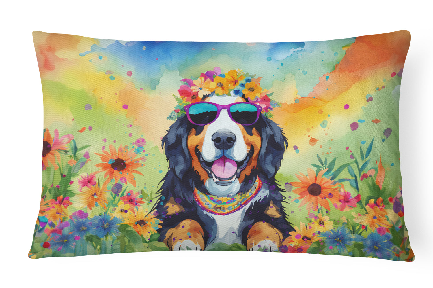 Buy this Bernese Mountain Dog Hippie Dawg Throw Pillow