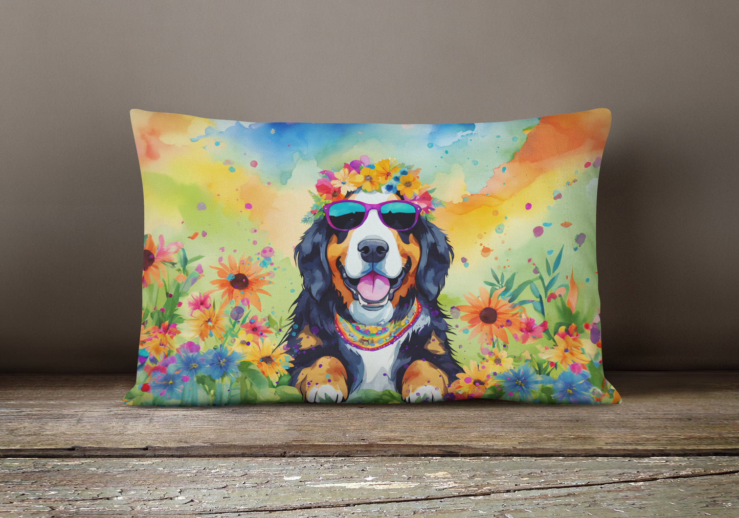 Bernese Mountain Dog Hippie Dawg Throw Pillow