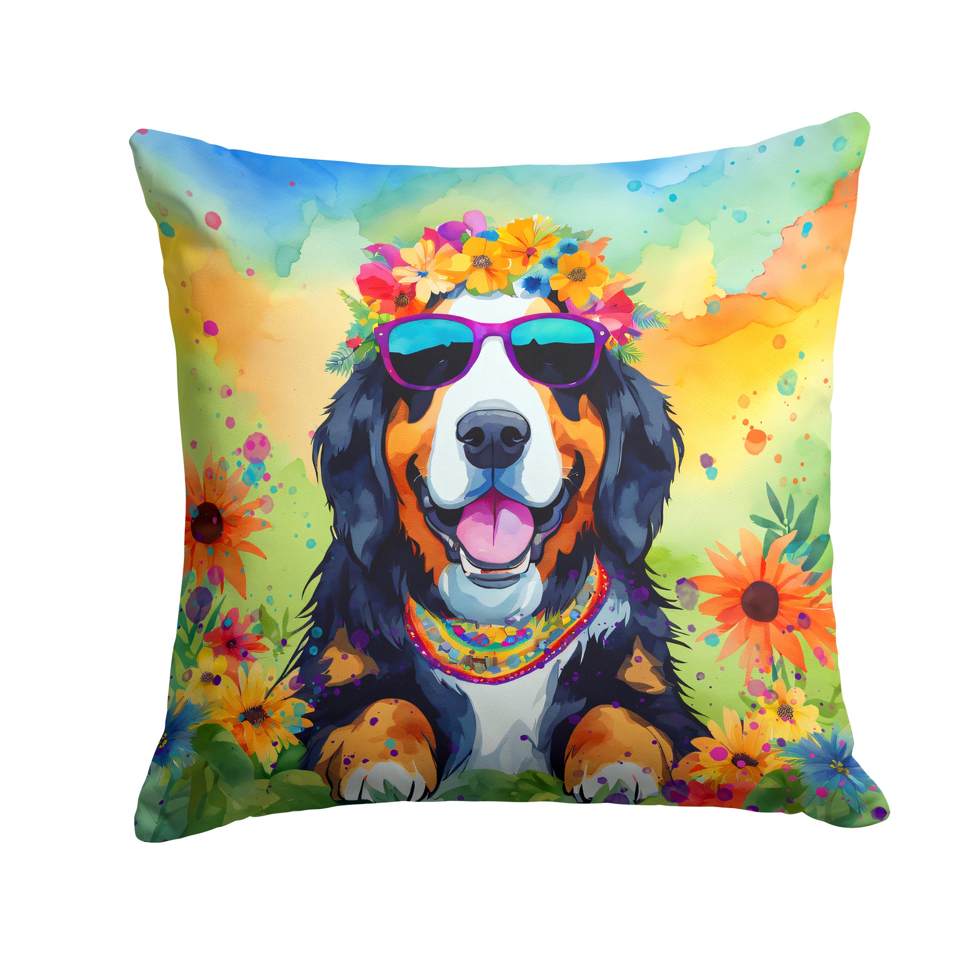 Buy this Bernese Mountain Dog Hippie Dawg Throw Pillow