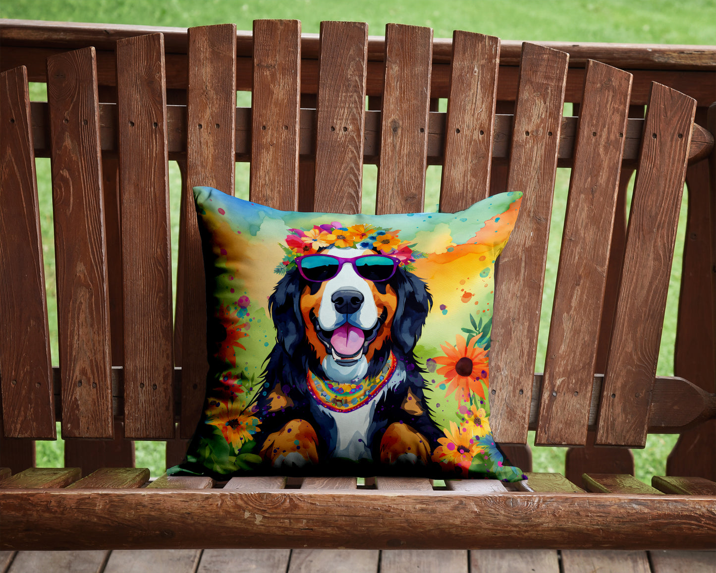 Bernese Mountain Dog Hippie Dawg Throw Pillow