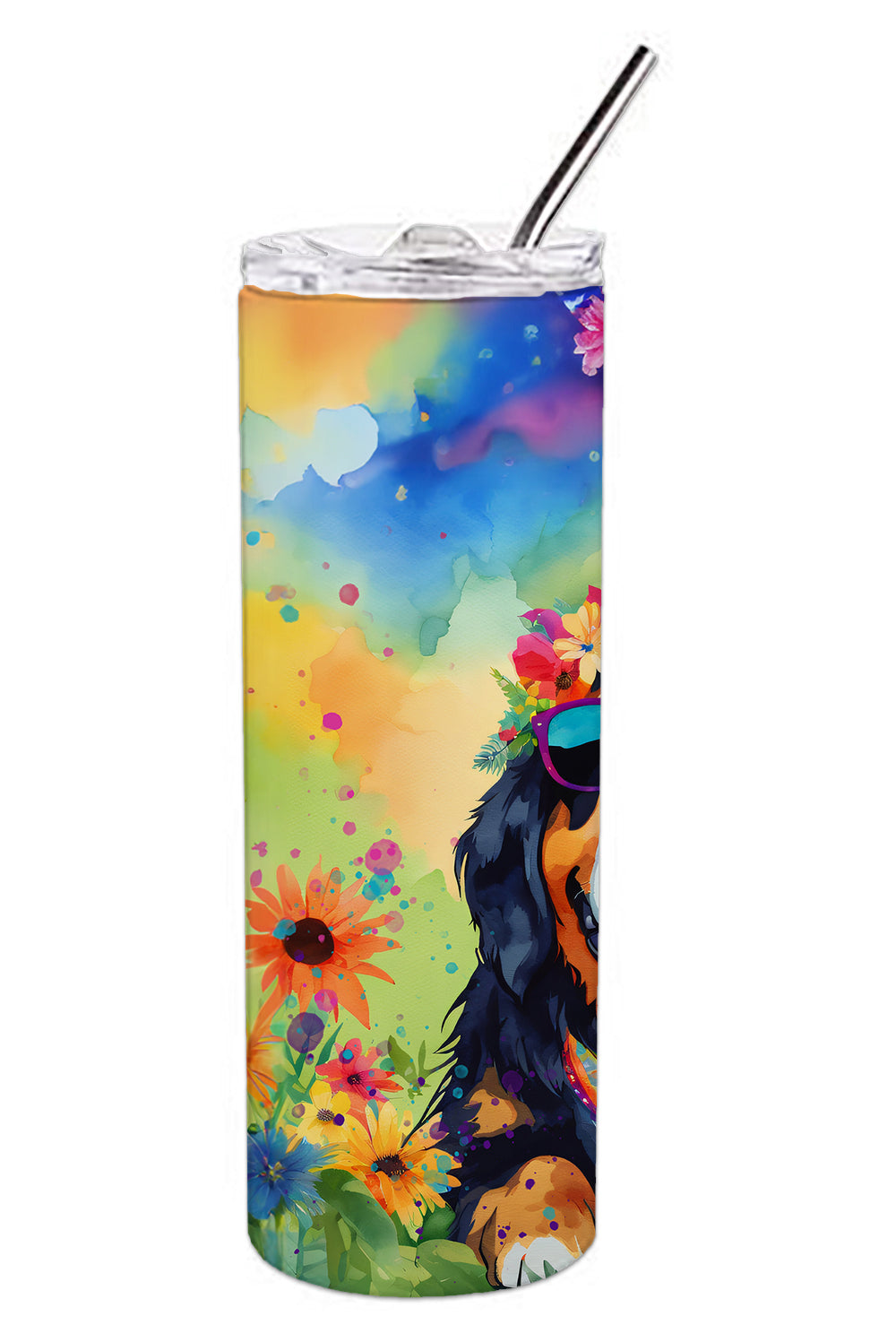 Bernese Mountain Dog Hippie Dawg Stainless Steel Skinny Tumbler