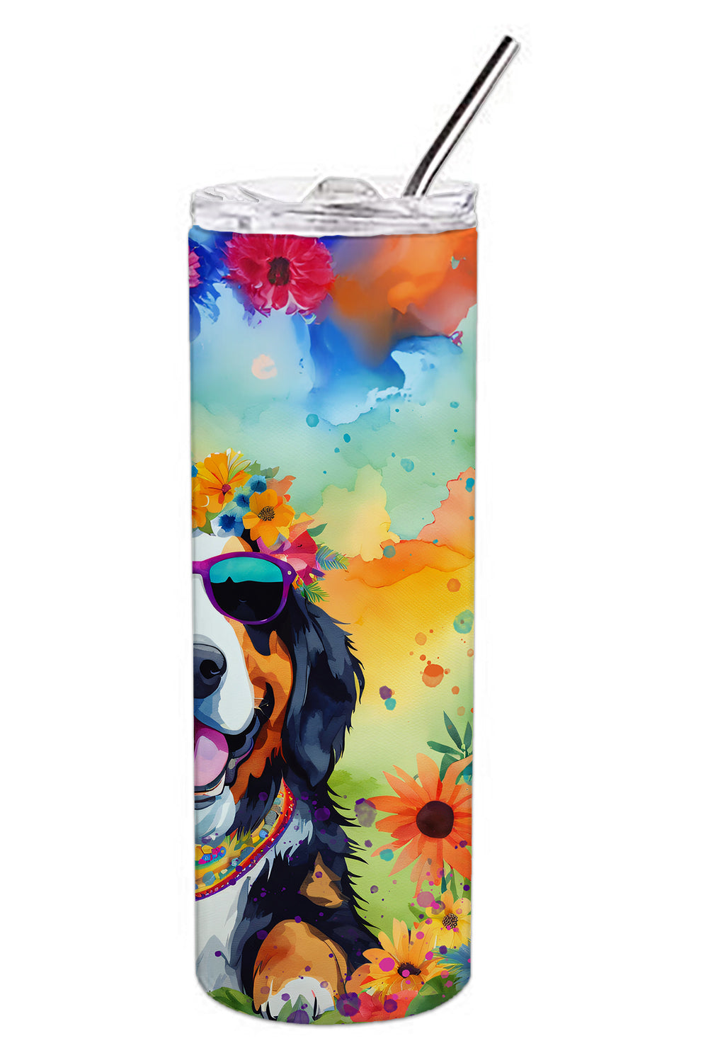 Bernese Mountain Dog Hippie Dawg Stainless Steel Skinny Tumbler