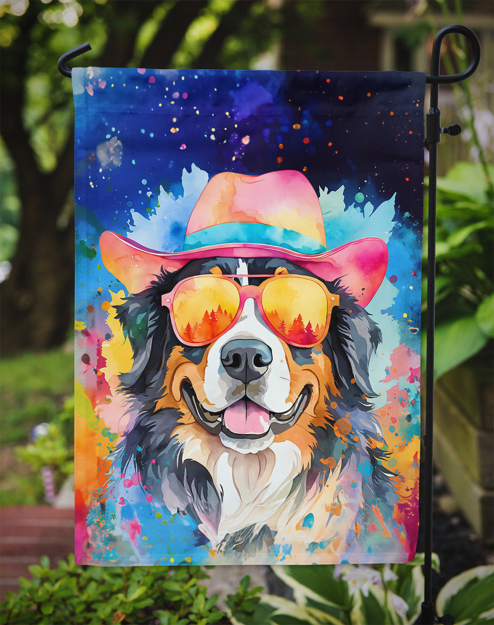 Bernese Mountain Dog Hippie Dawg Garden Flag