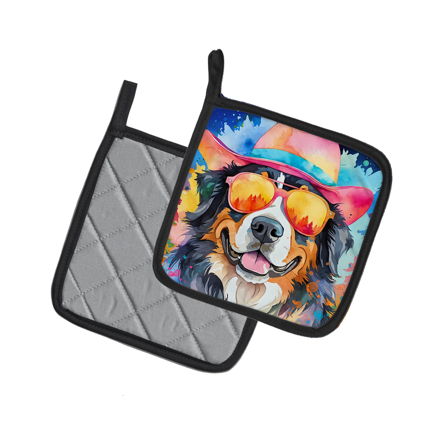 Bernese Mountain Dog Hippie Dawg Pair of Pot Holders