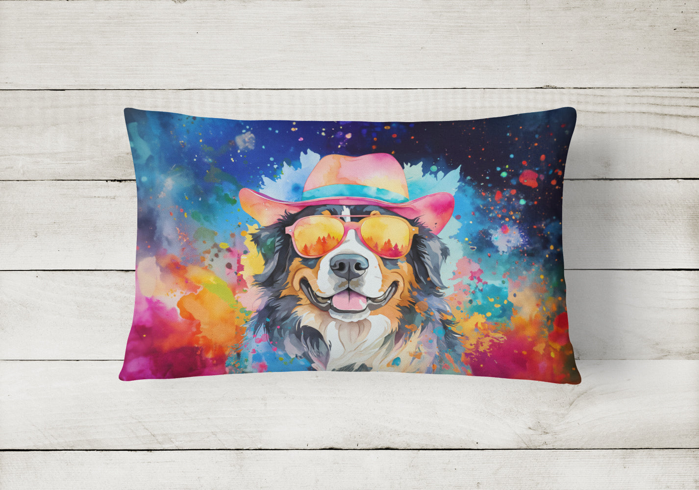 Bernese Mountain Dog Hippie Dawg Throw Pillow