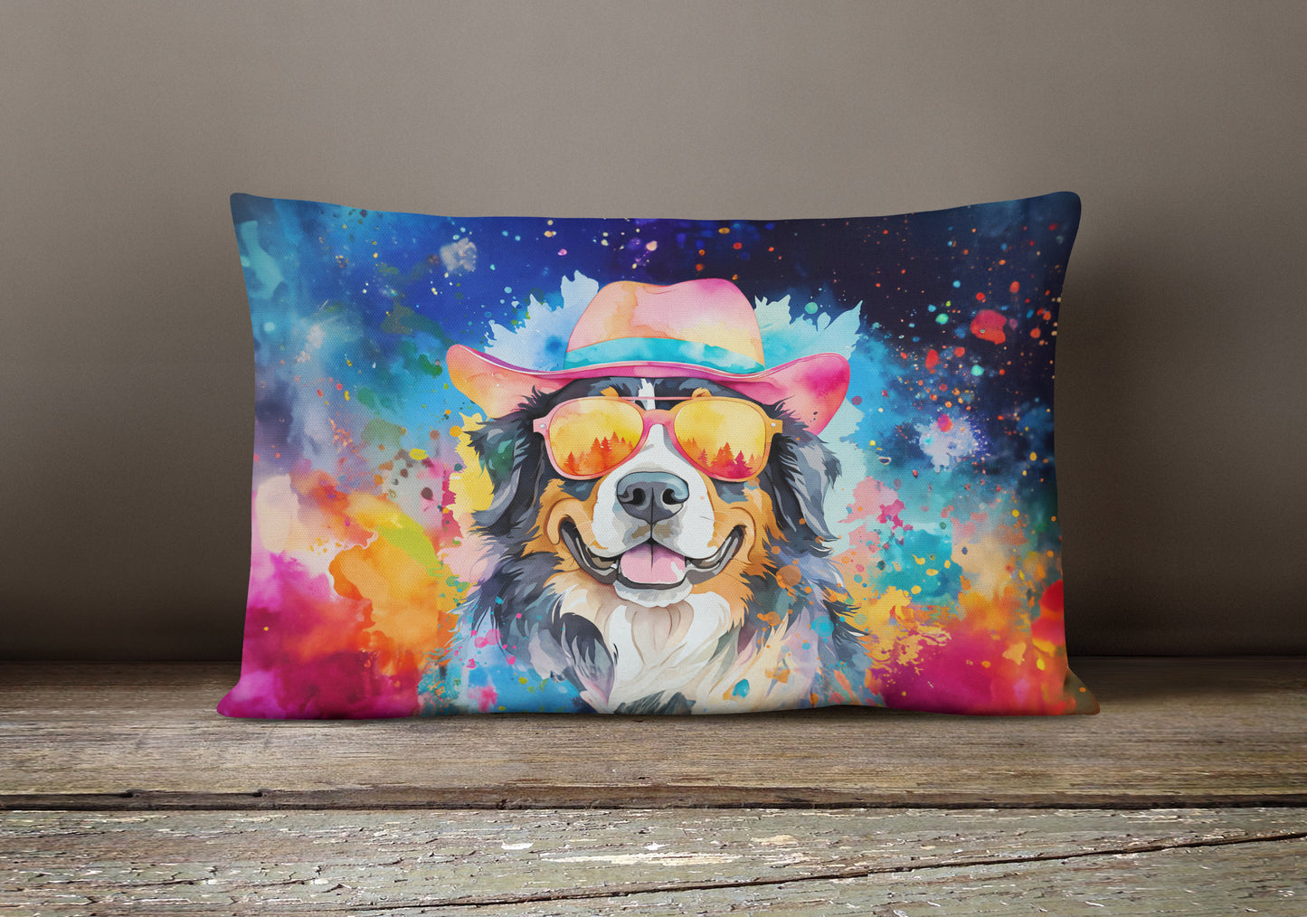 Bernese Mountain Dog Hippie Dawg Throw Pillow