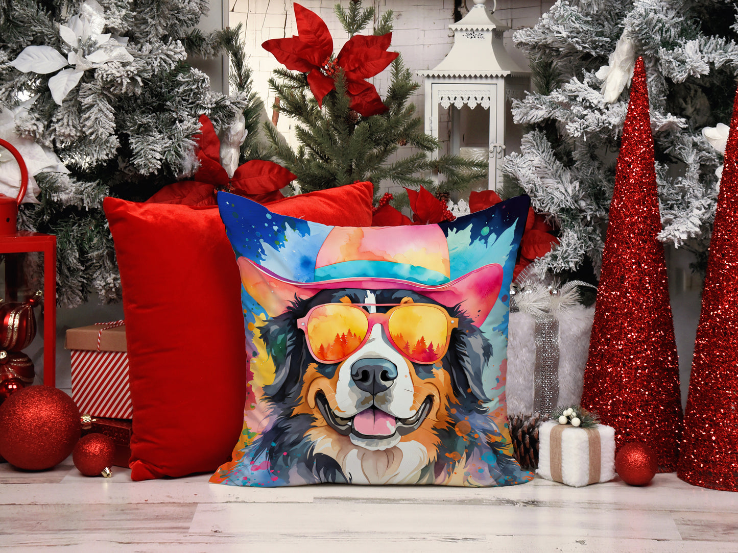 Bernese Mountain Dog Hippie Dawg Throw Pillow