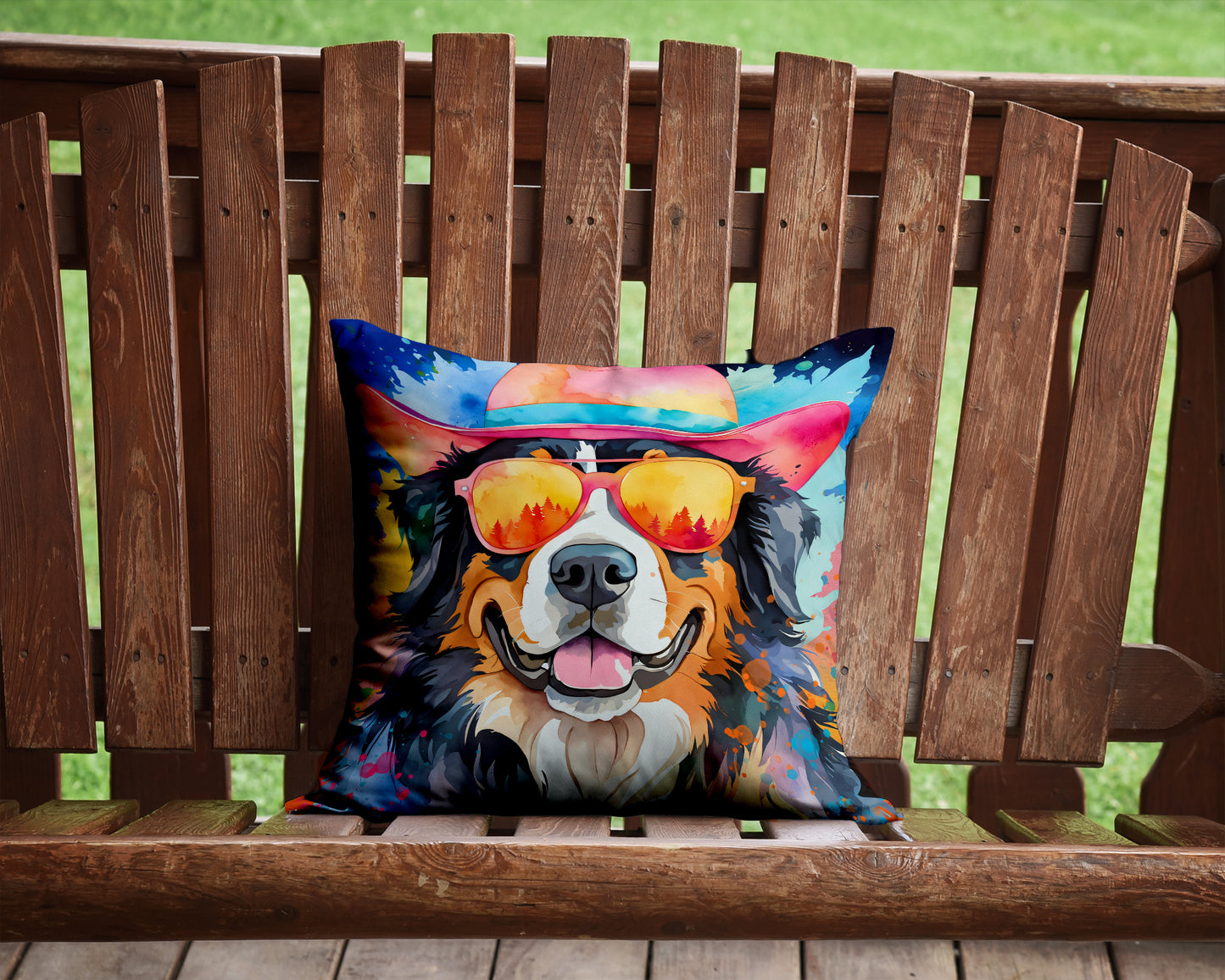 Bernese Mountain Dog Hippie Dawg Throw Pillow