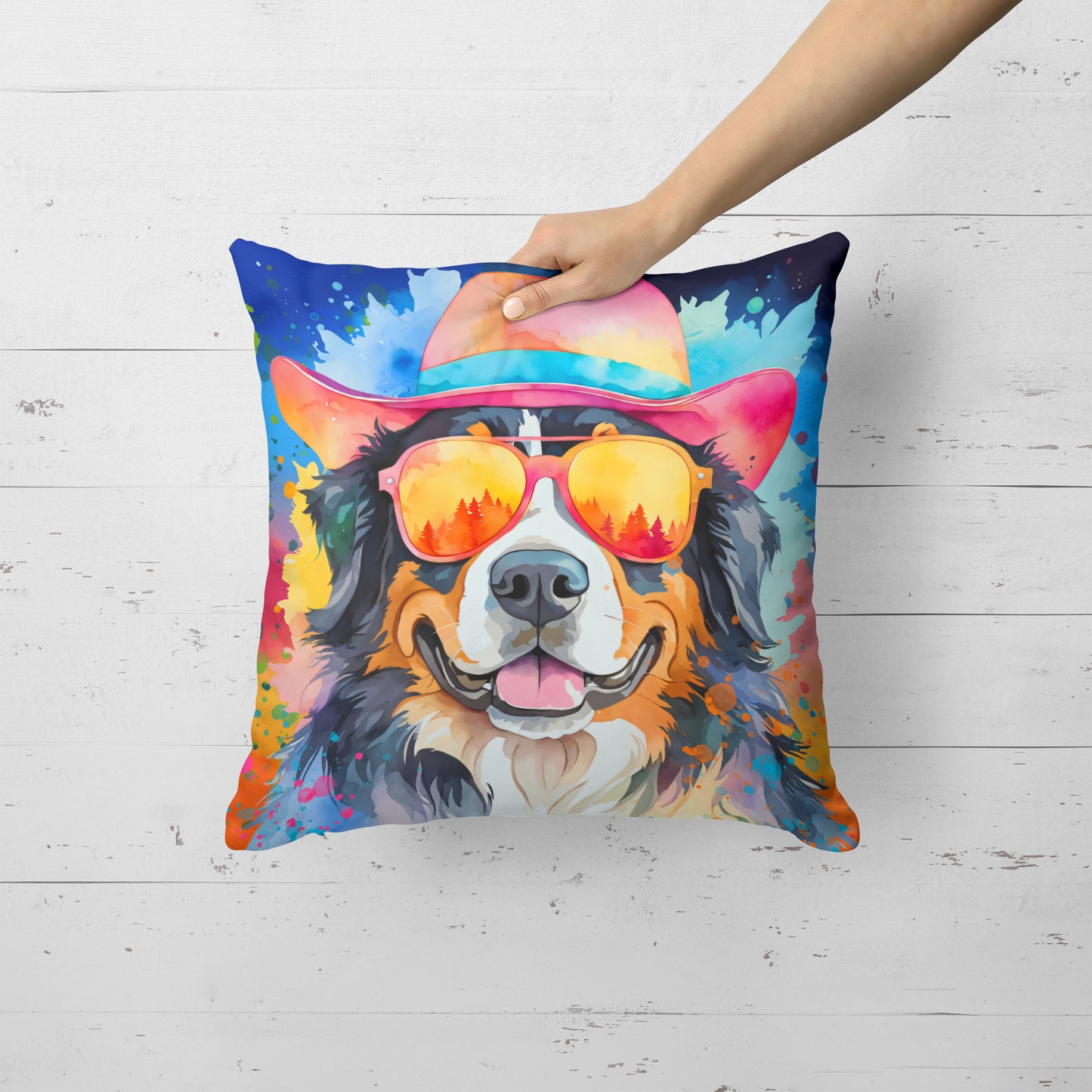 Bernese Mountain Dog Hippie Dawg Throw Pillow