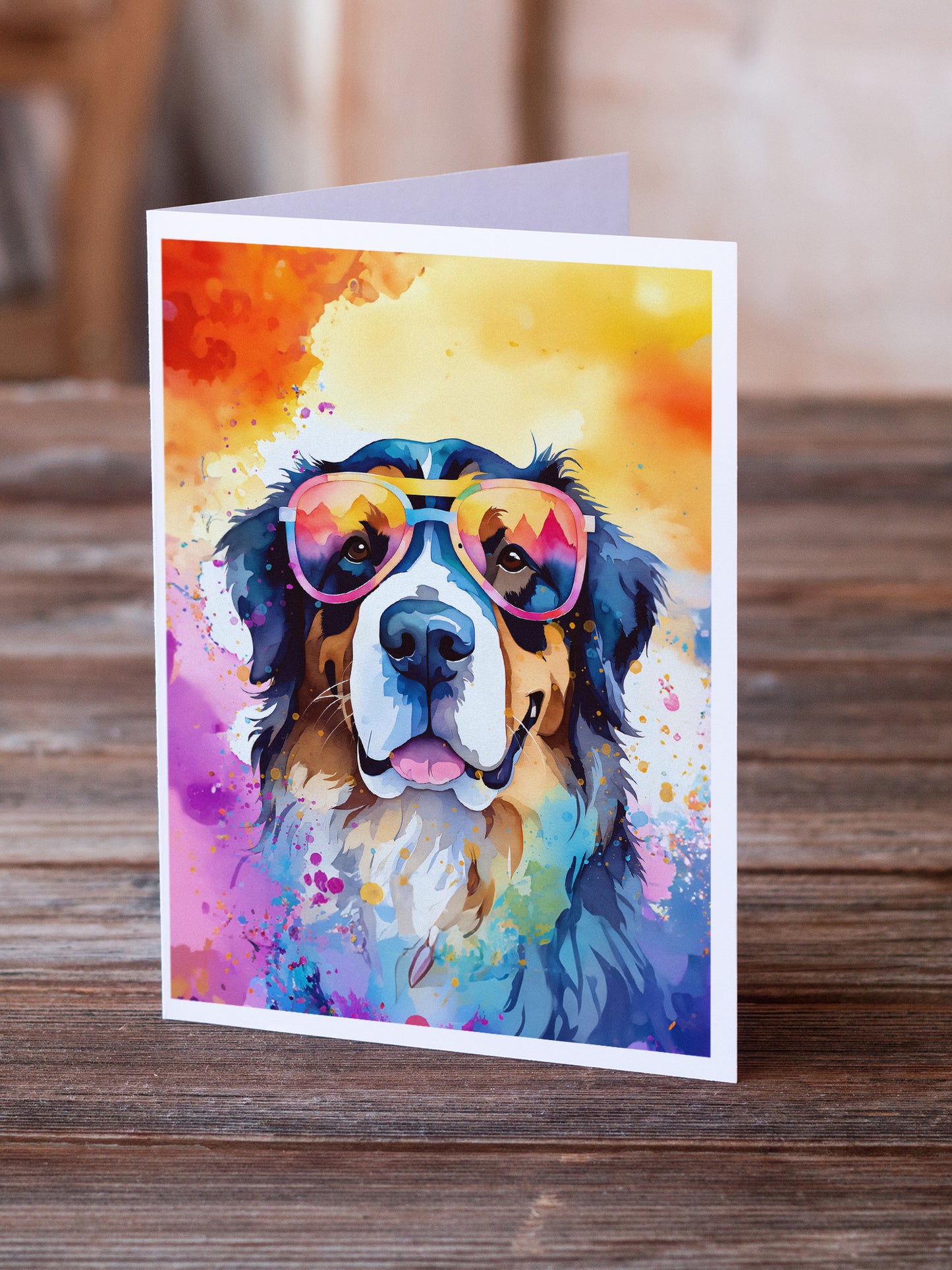 Bernese Mountain Dog Hippie Dawg Greeting Cards Pack of 8