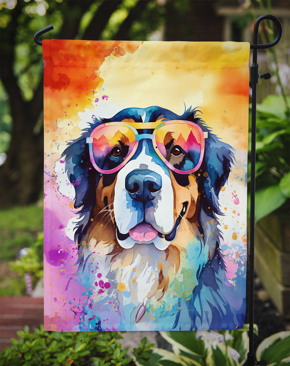 Bernese Mountain Dog Hippie Dawg Garden Flag