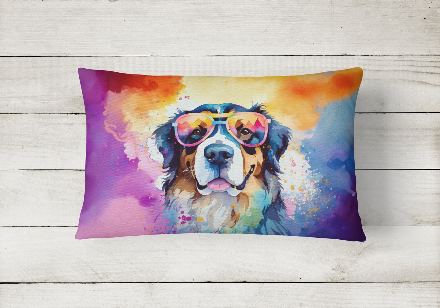 Bernese Mountain Dog Hippie Dawg Throw Pillow