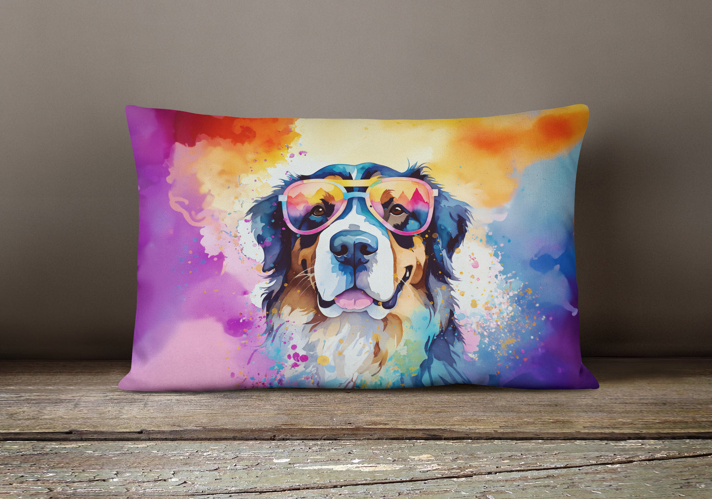 Bernese Mountain Dog Hippie Dawg Throw Pillow