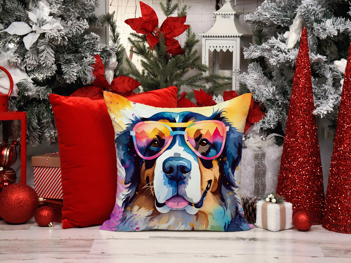 Bernese Mountain Dog Hippie Dawg Throw Pillow