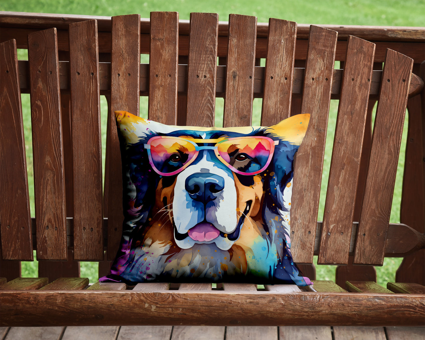 Bernese Mountain Dog Hippie Dawg Throw Pillow