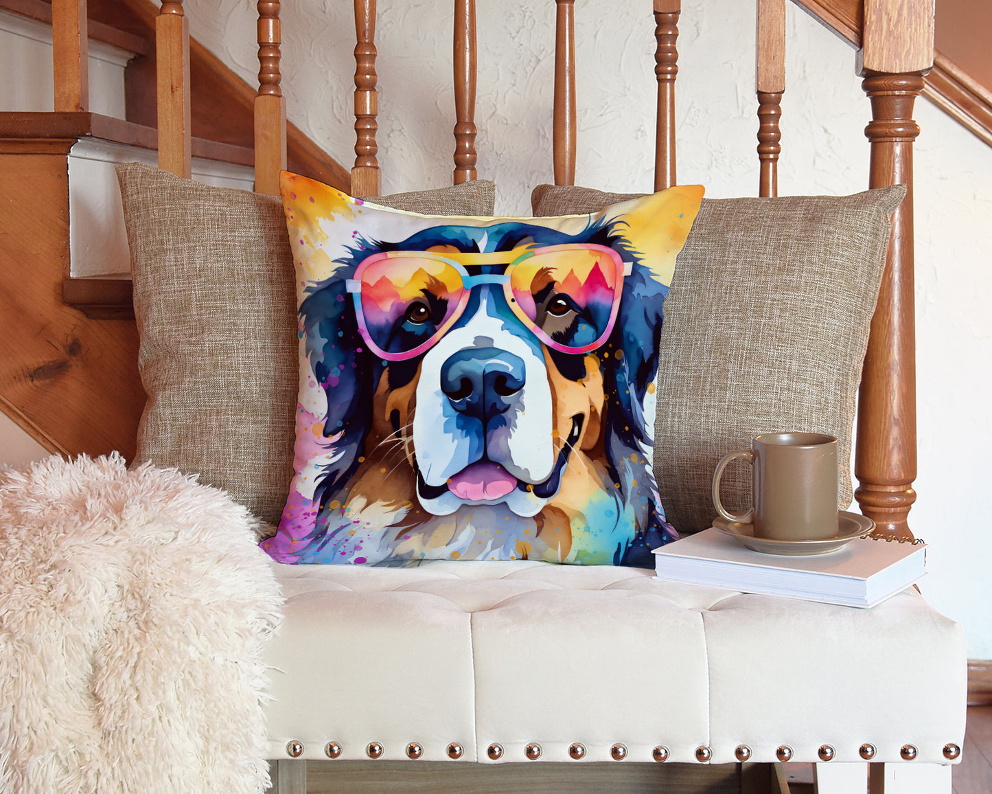 Bernese Mountain Dog Hippie Dawg Throw Pillow