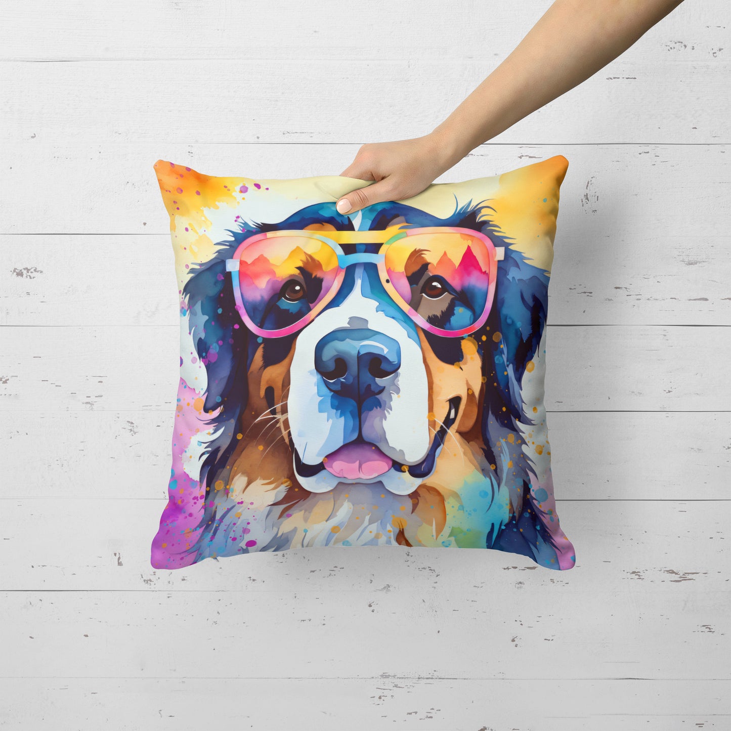 Bernese Mountain Dog Hippie Dawg Throw Pillow