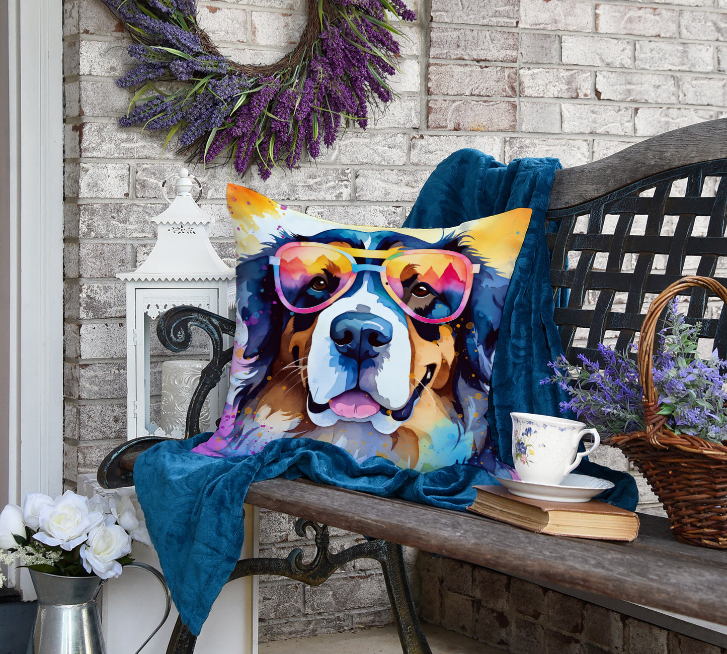 Bernese Mountain Dog Hippie Dawg Throw Pillow