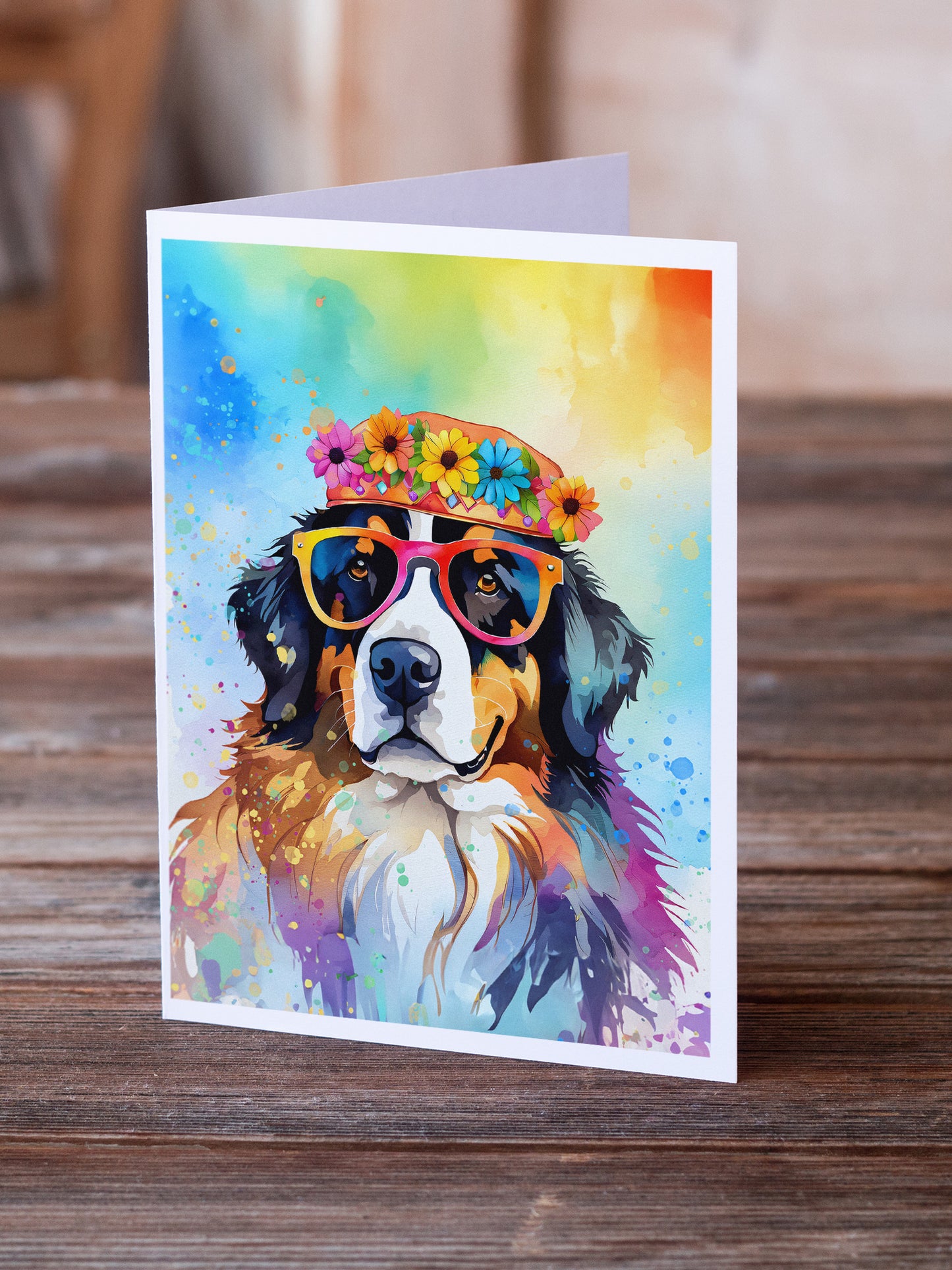 Bernese Mountain Dog Hippie Dawg Greeting Cards Pack of 8