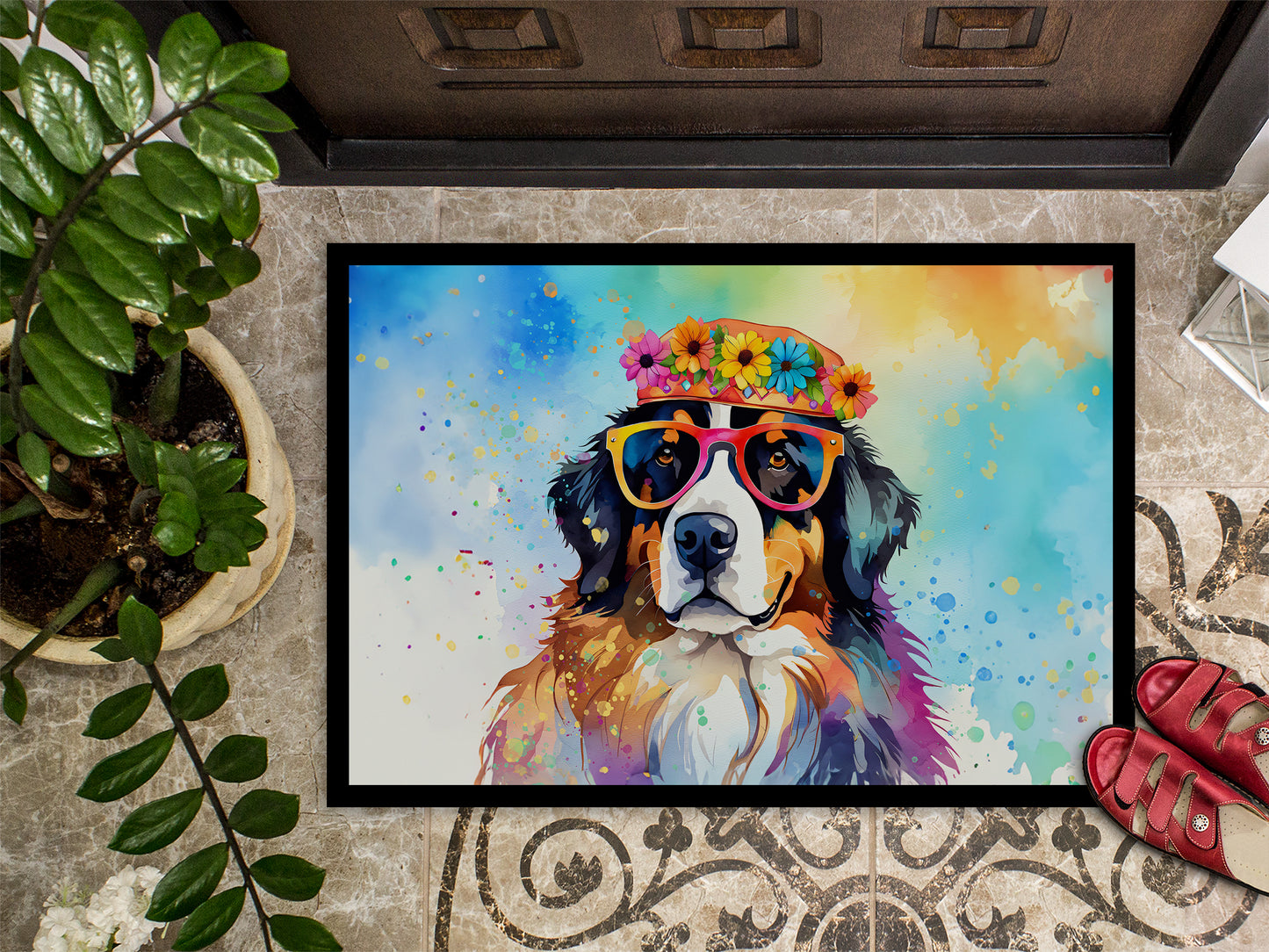 Bernese Mountain Dog Hippie Dawg Doormat