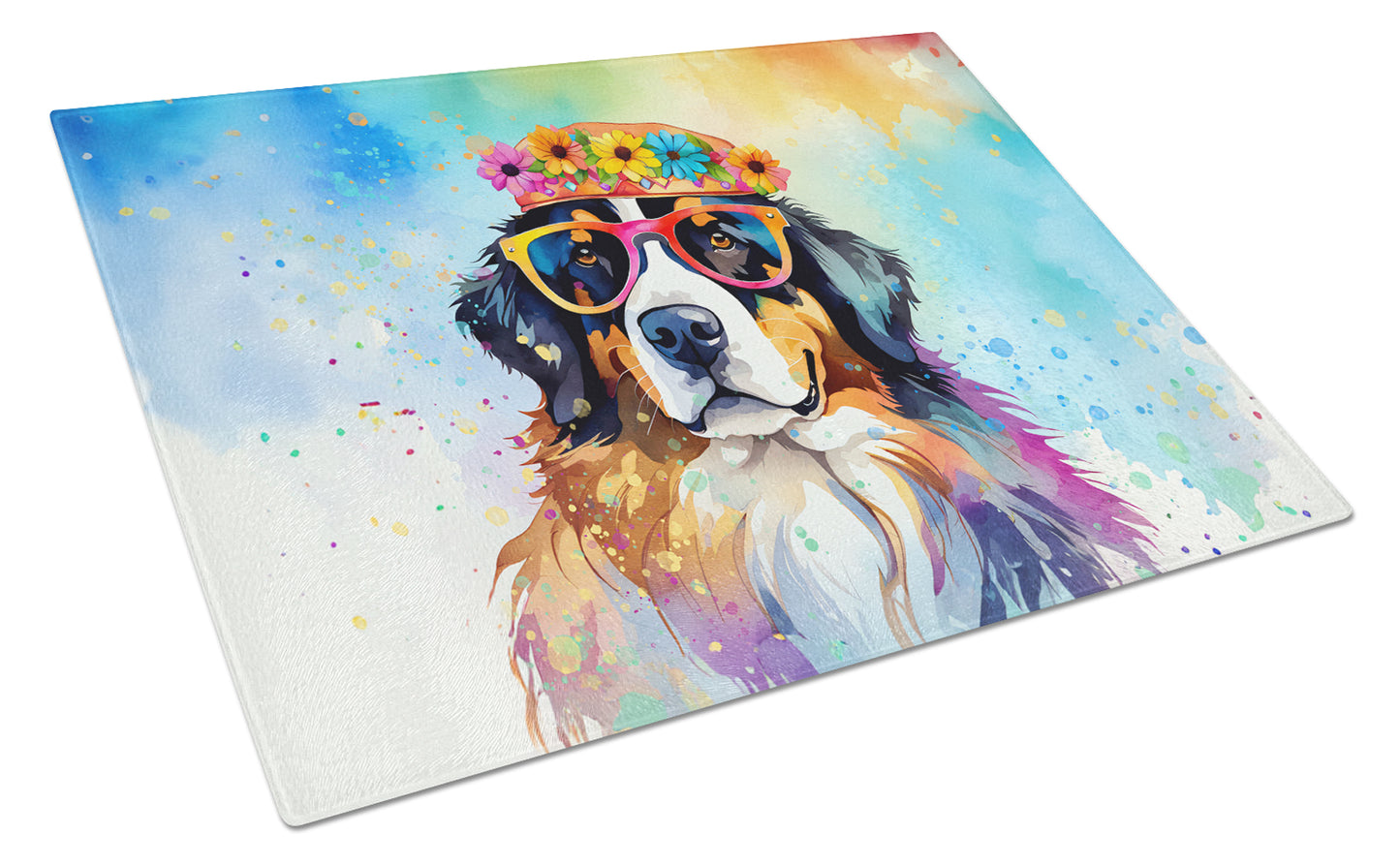 Buy this Bernese Mountain Dog Hippie Dawg Glass Cutting Board