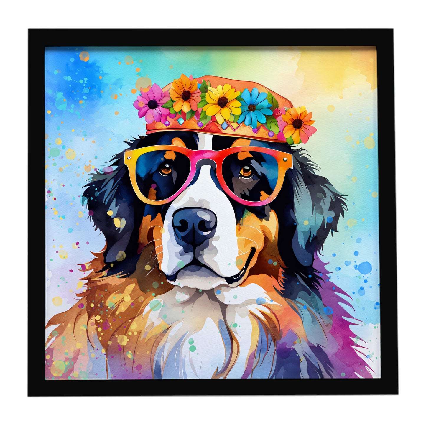 Buy this Bernese Mountain Dog Hippie Dawg Framed Metal Print