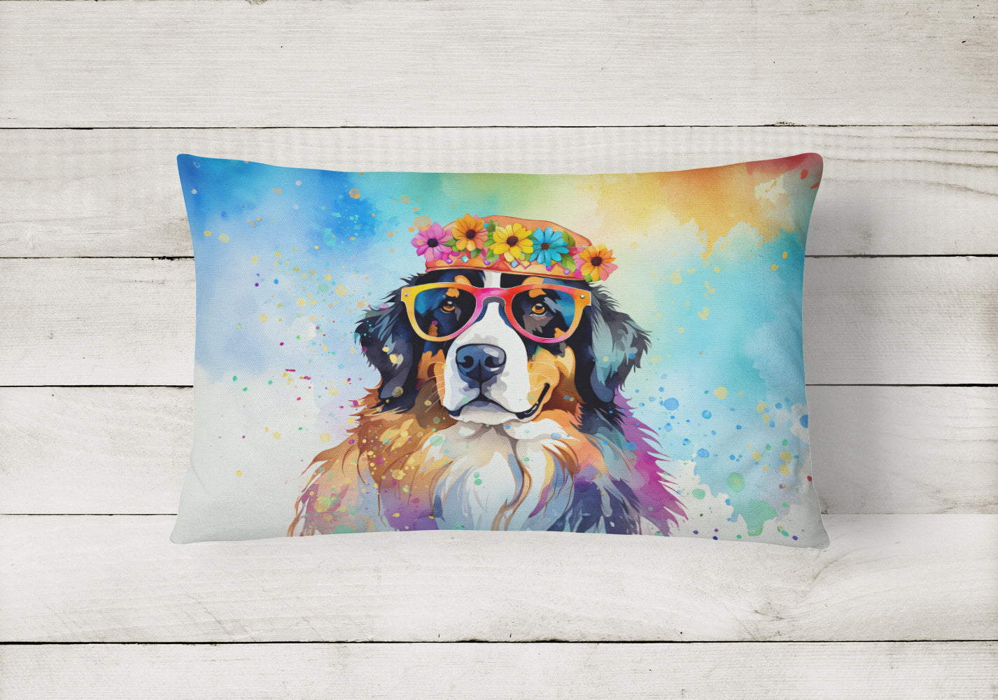 Bernese Mountain Dog Hippie Dawg Throw Pillow