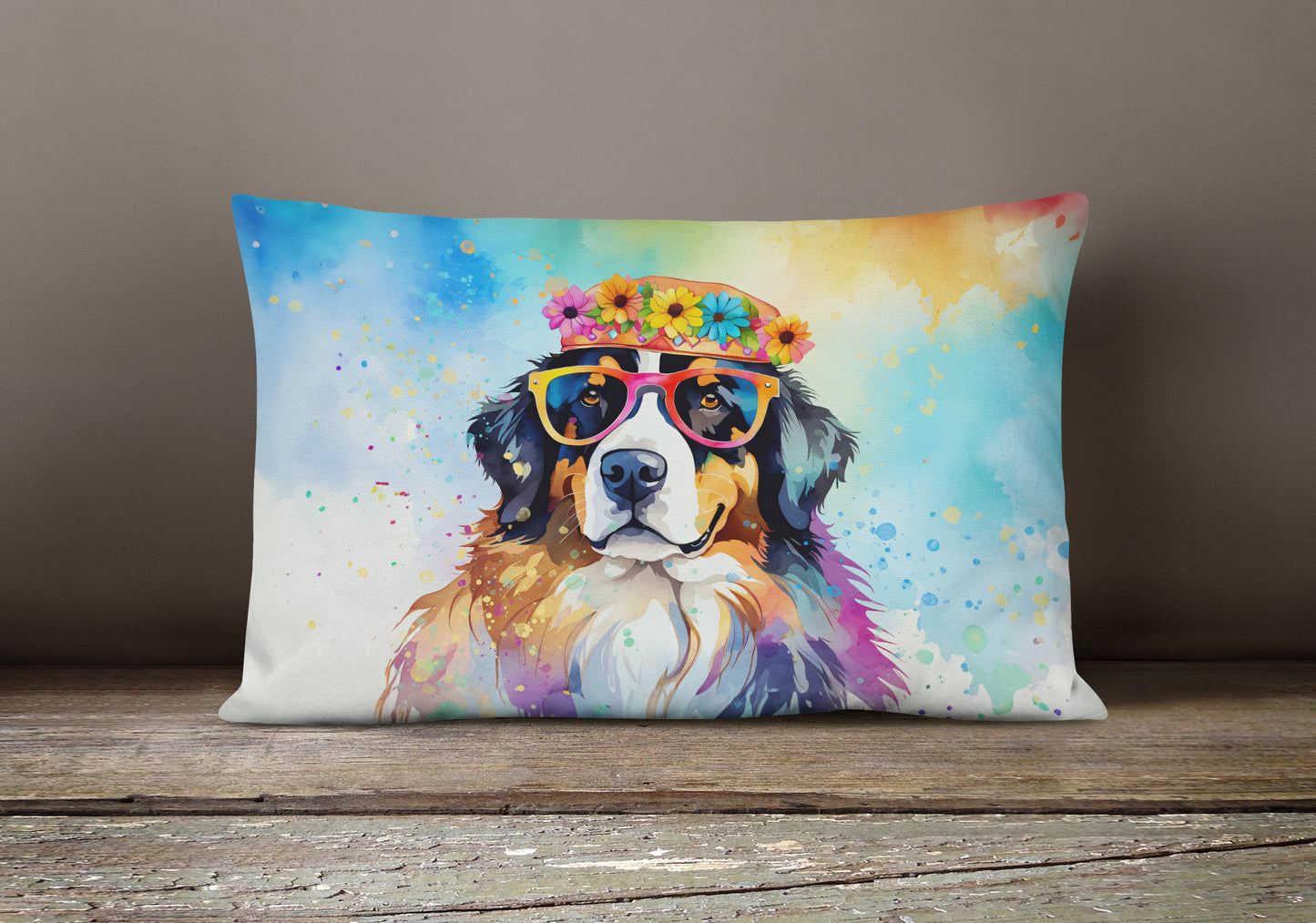 Bernese Mountain Dog Hippie Dawg Throw Pillow