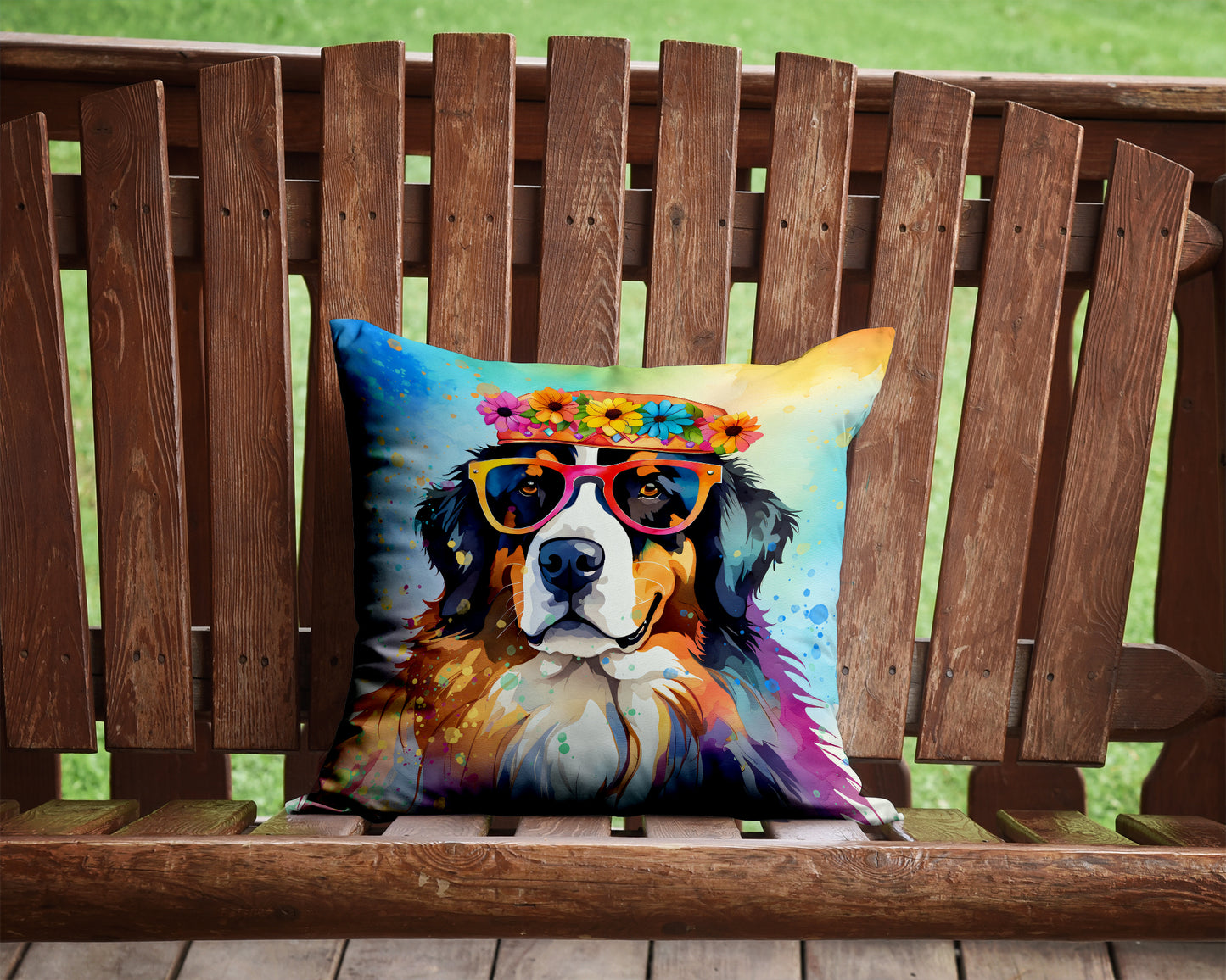 Bernese Mountain Dog Hippie Dawg Throw Pillow