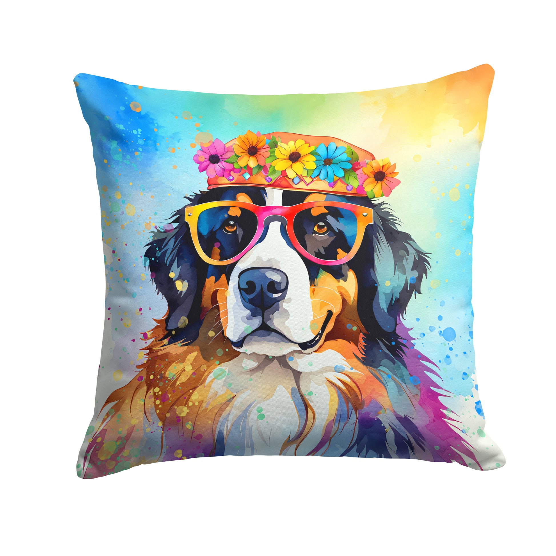 Buy this Bernese Mountain Dog Hippie Dawg Throw Pillow