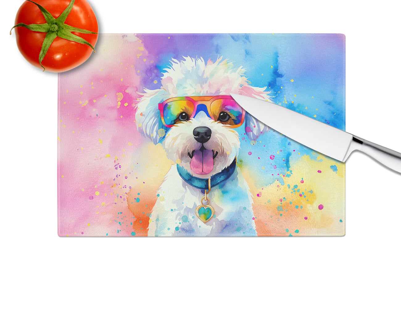 Bichon Frise Hippie Dawg Glass Cutting Board