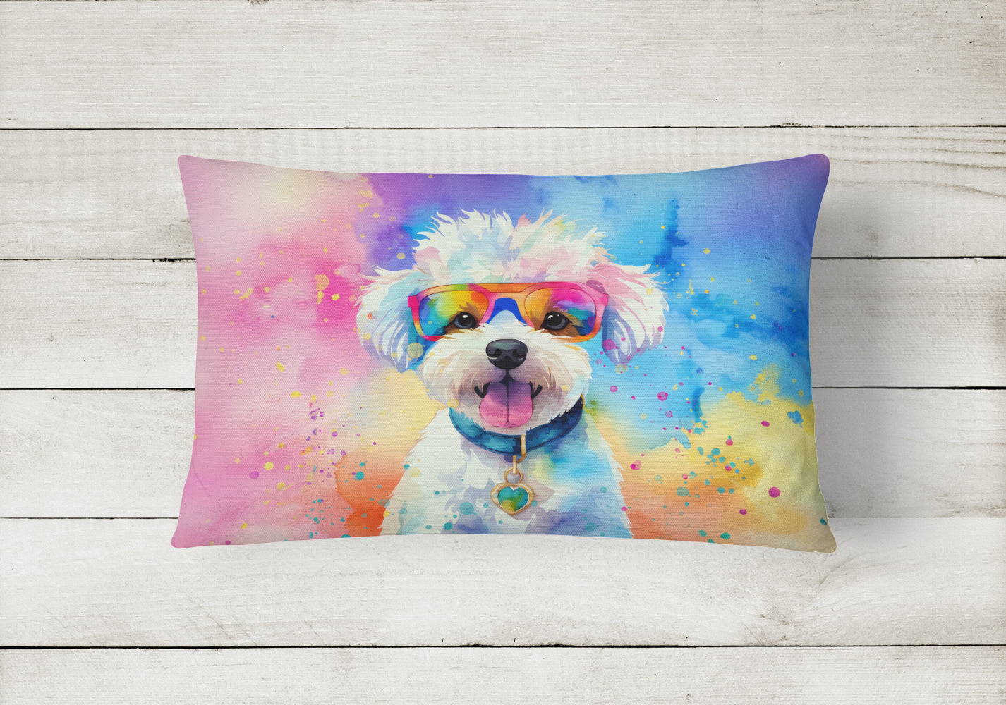 Bichon Frise Hippie Dawg Throw Pillow