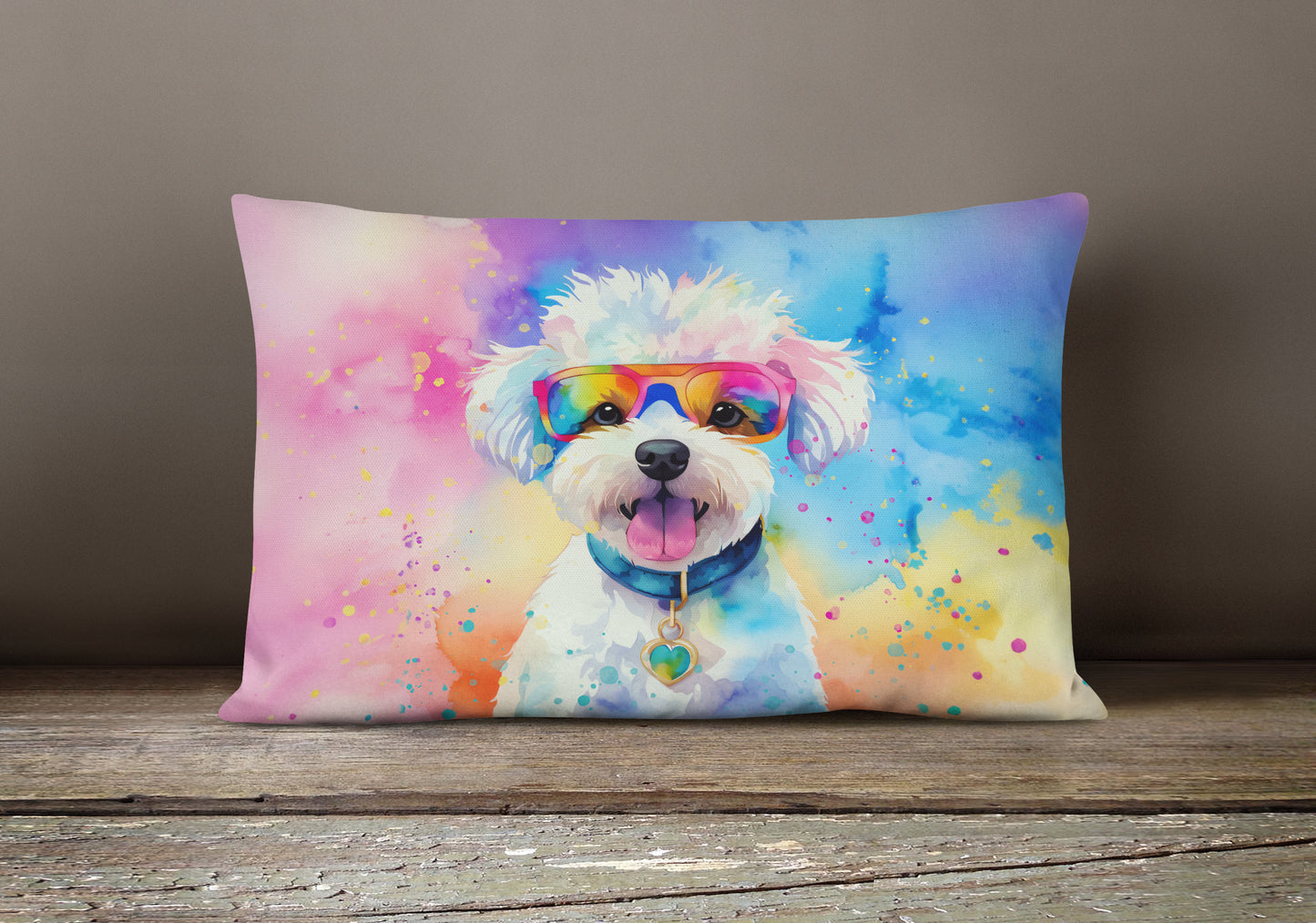 Bichon Frise Hippie Dawg Throw Pillow