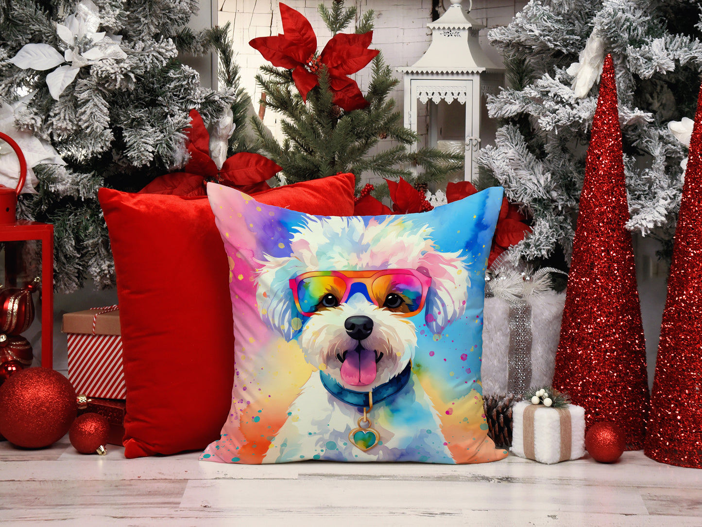 Bichon Frise Hippie Dawg Throw Pillow