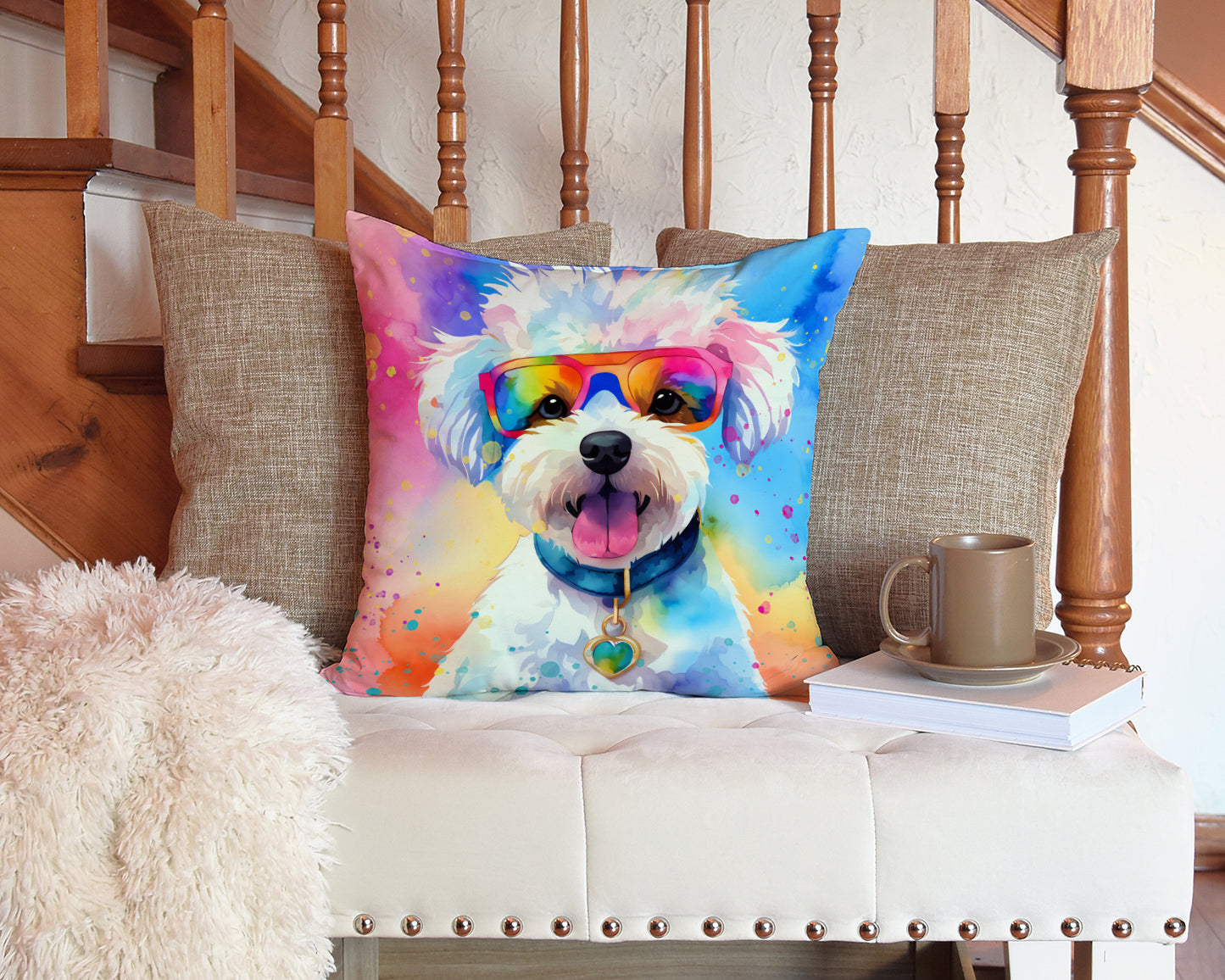 Bichon Frise Hippie Dawg Throw Pillow