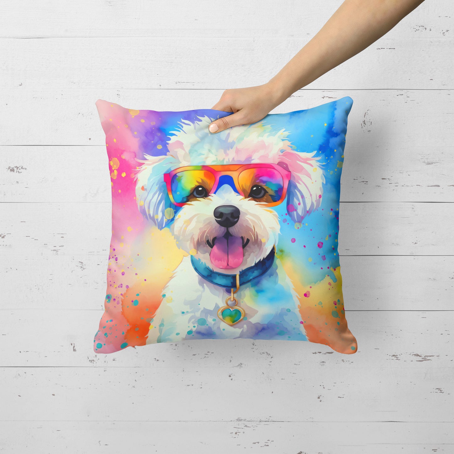 Bichon Frise Hippie Dawg Throw Pillow