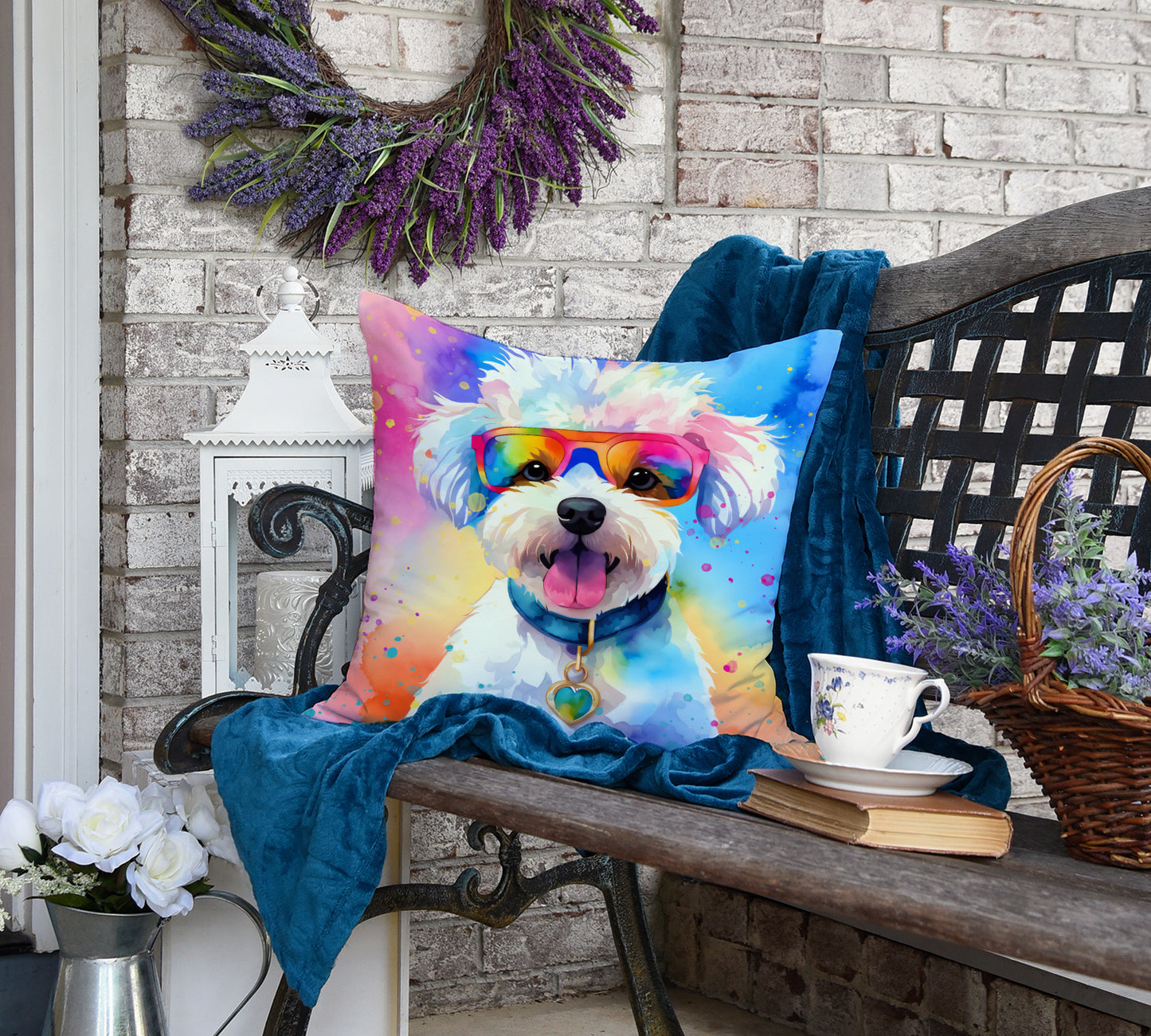 Bichon Frise Hippie Dawg Throw Pillow