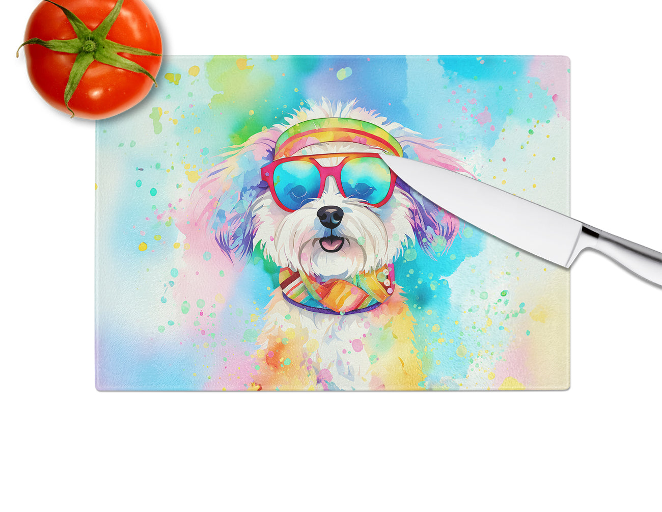 Bichon Frise Hippie Dawg Glass Cutting Board