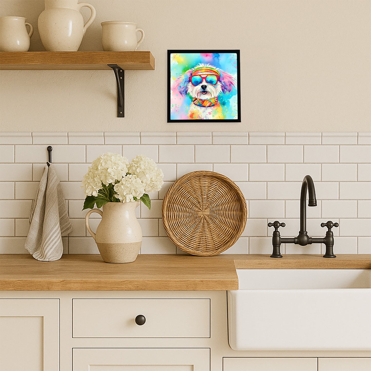 Bichon Frise Hippie Dawg Framed Metal Print