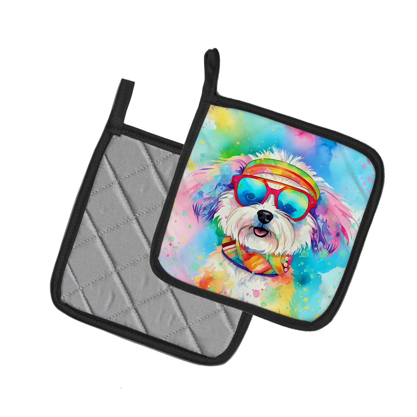 Bichon Frise Hippie Dawg Pair of Pot Holders