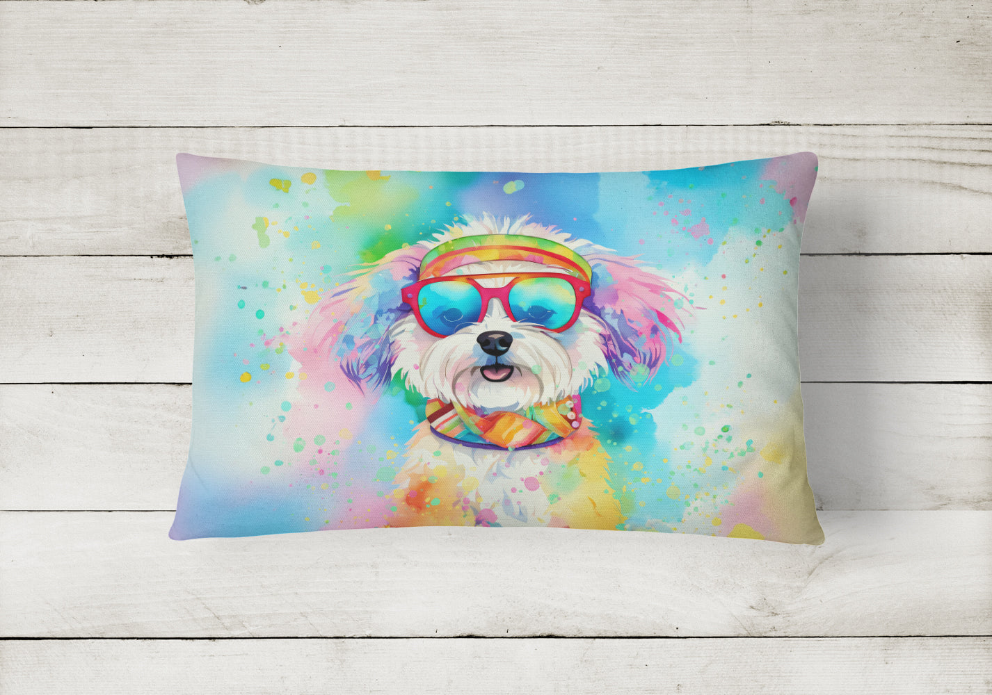 Bichon Frise Hippie Dawg Throw Pillow