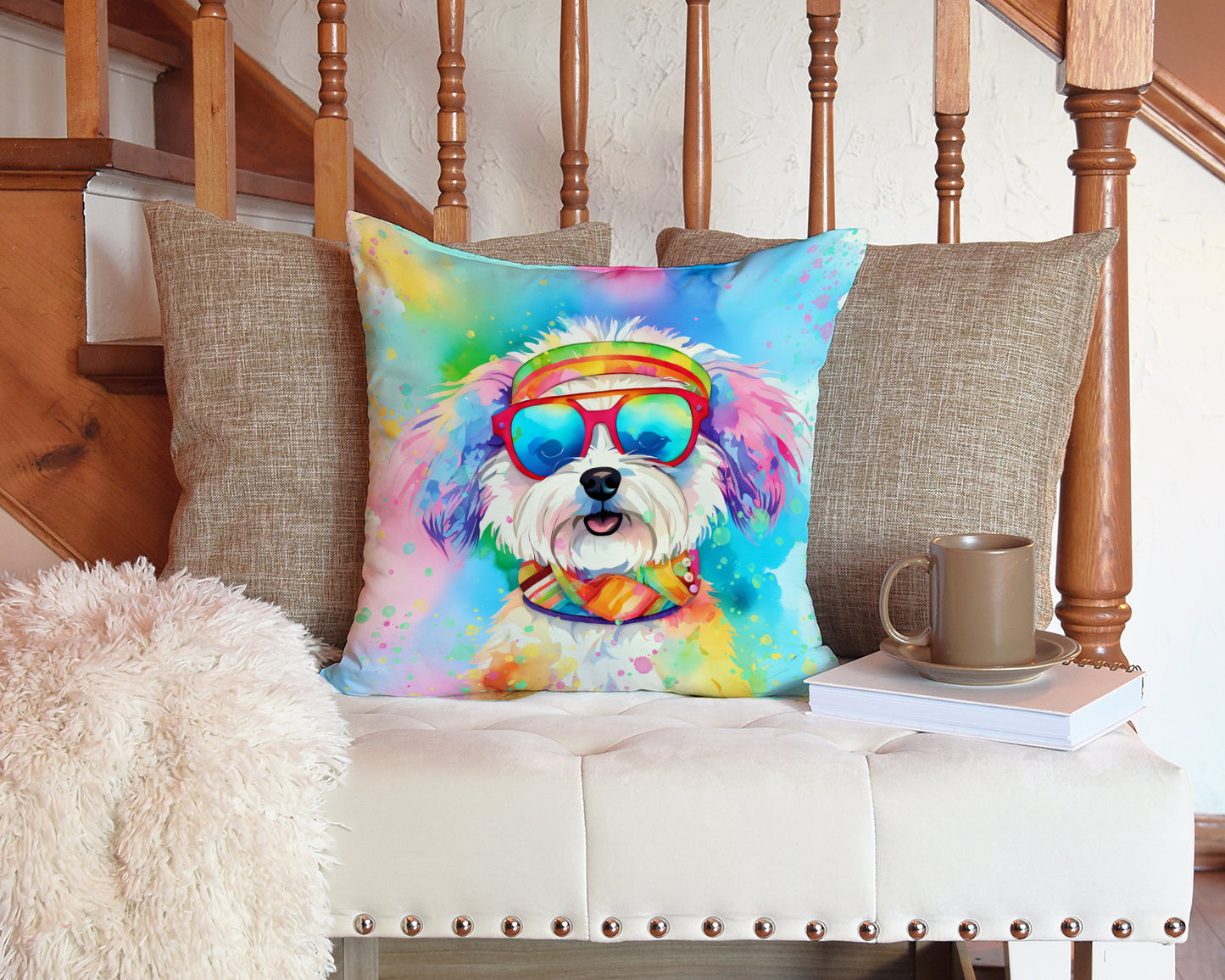 Bichon Frise Hippie Dawg Throw Pillow